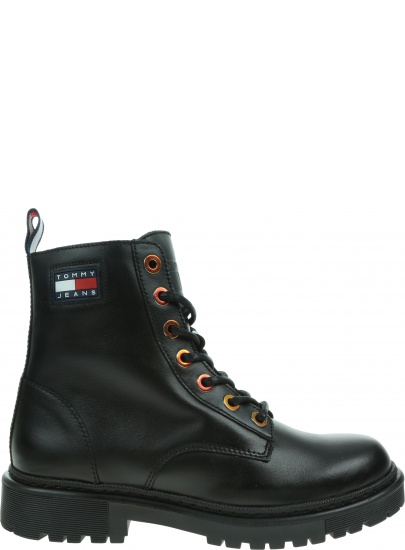 Czarne Glany Botki TOMMY JEANS Iridescent Eyelets Flat EN0EN01537 BDS