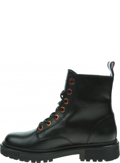 Czarne Glany Botki TOMMY JEANS Iridescent Eyelets Flat EN0EN01537 BDS