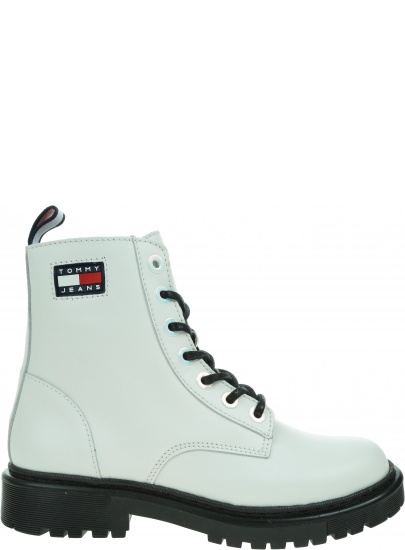 Białe Glany Botki TOMMY JEANS Iridescent Eyelets Flat EN0EN01537 YBL