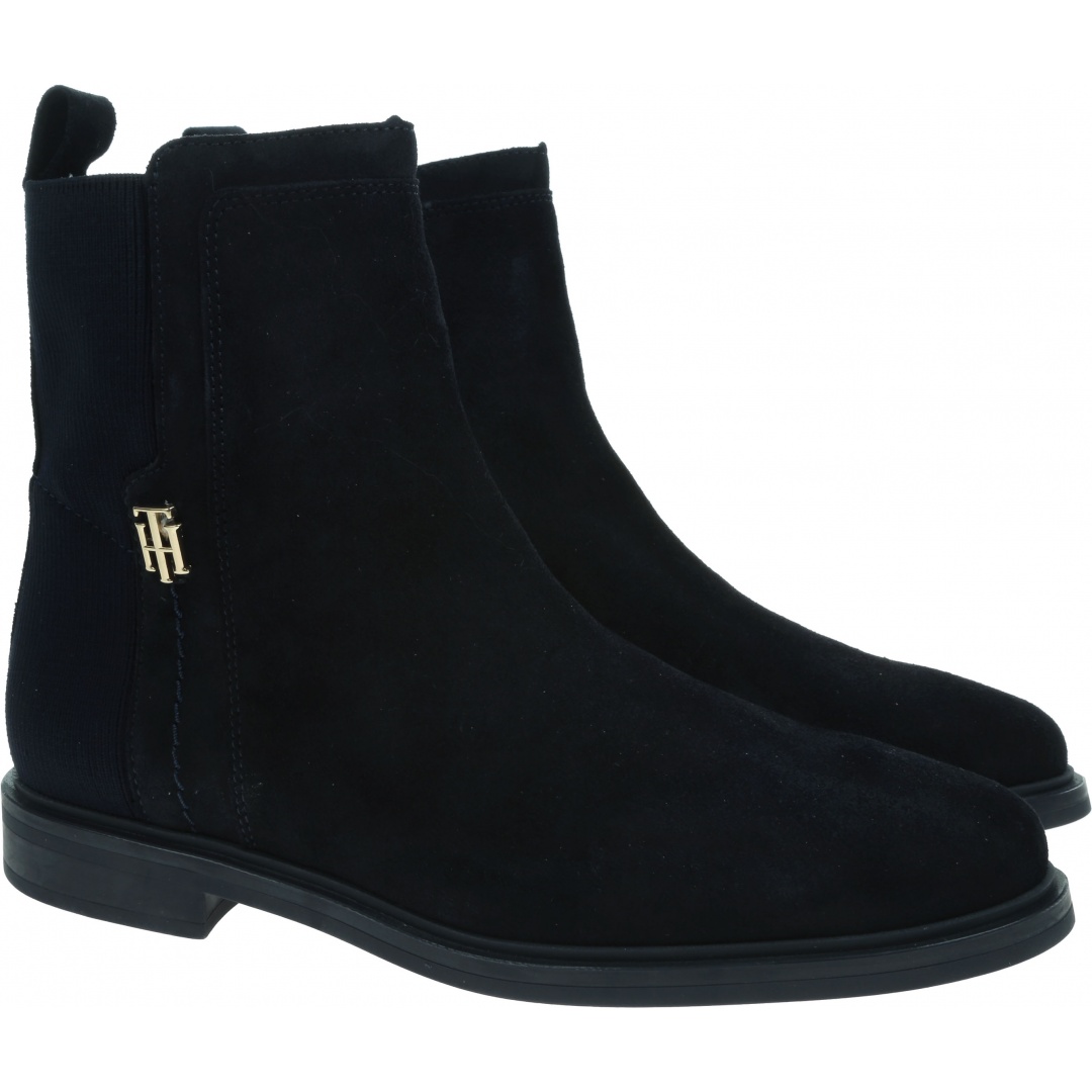 Granatowe Botki TOMMY HILFIGER Essential Flat Boot FW0FW05995 DW5