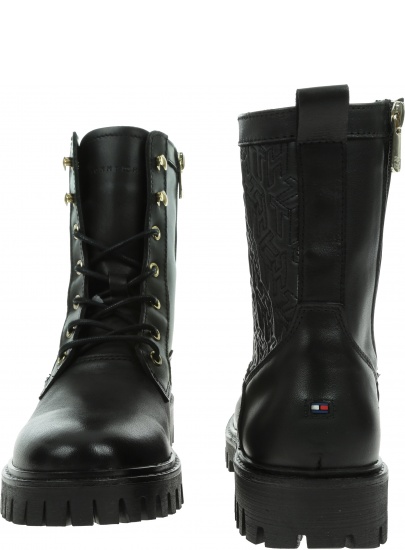 Czarne Glany Botki TOMMY HILFIGER Th Monogram Lace Up Boot FW0FW05994 BDS