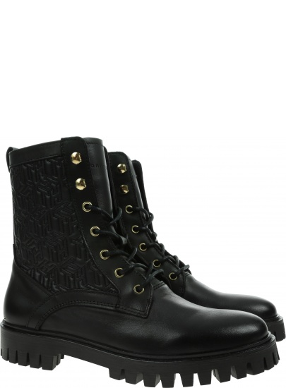 Czarne Glany Botki TOMMY HILFIGER Th Monogram Lace Up Boot FW0FW05994 BDS