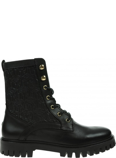 Czarne Glany Botki TOMMY HILFIGER Th Monogram Lace Up Boot FW0FW05994 BDS