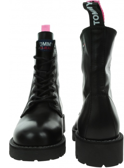Czarne Glany Botki TOMMY JEANS Leather Lace Up EN0EN01543 BDS