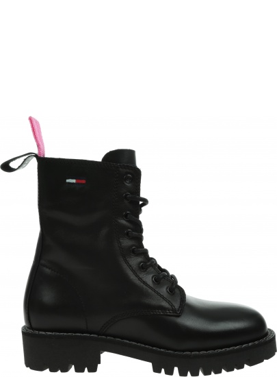 Czarne Glany Botki TOMMY JEANS Leather Lace Up EN0EN01543 BDS