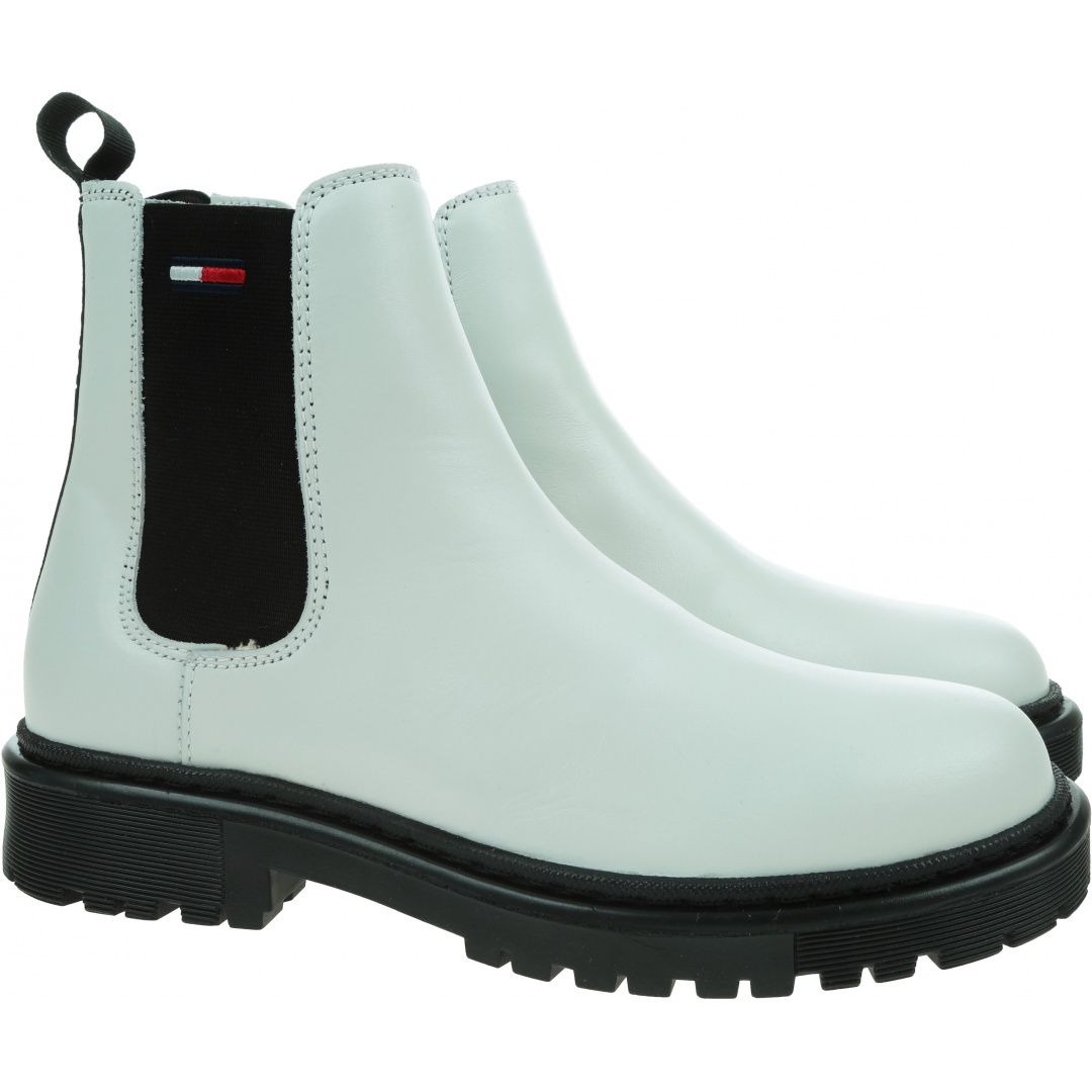 Białe Sztyblety TOMMY JEANS Branded Tape Chelsea Boot EN0EN01577 YBL