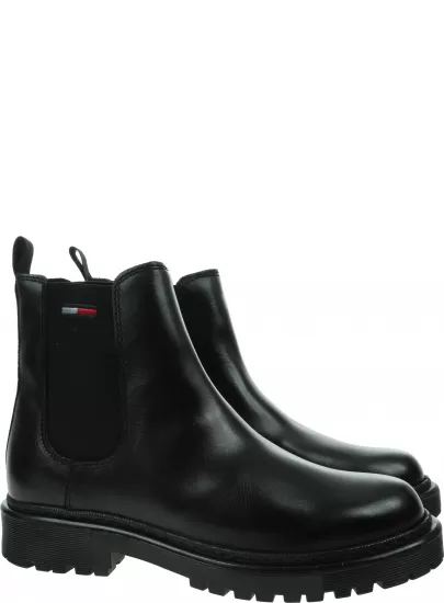Czarne Sztyblety TOMMY JEANS Branded Tape Chelsea Boot EN0EN01577 BDS