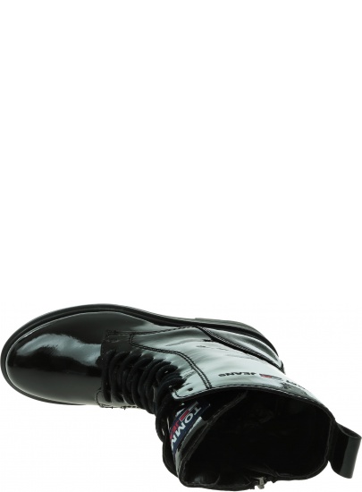 Czarne Glany Botki TOMMY JEANS Patent Lace Up Flat EN0EN01539 BDS