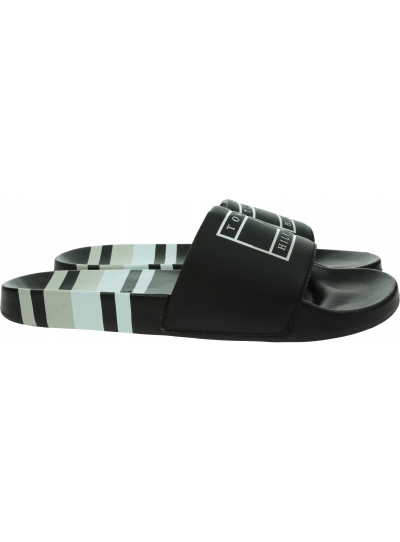 Klapki Męskie TOMMY HILFIGER Strips Hilfiger Pool Slide FM0FM04061 BDS