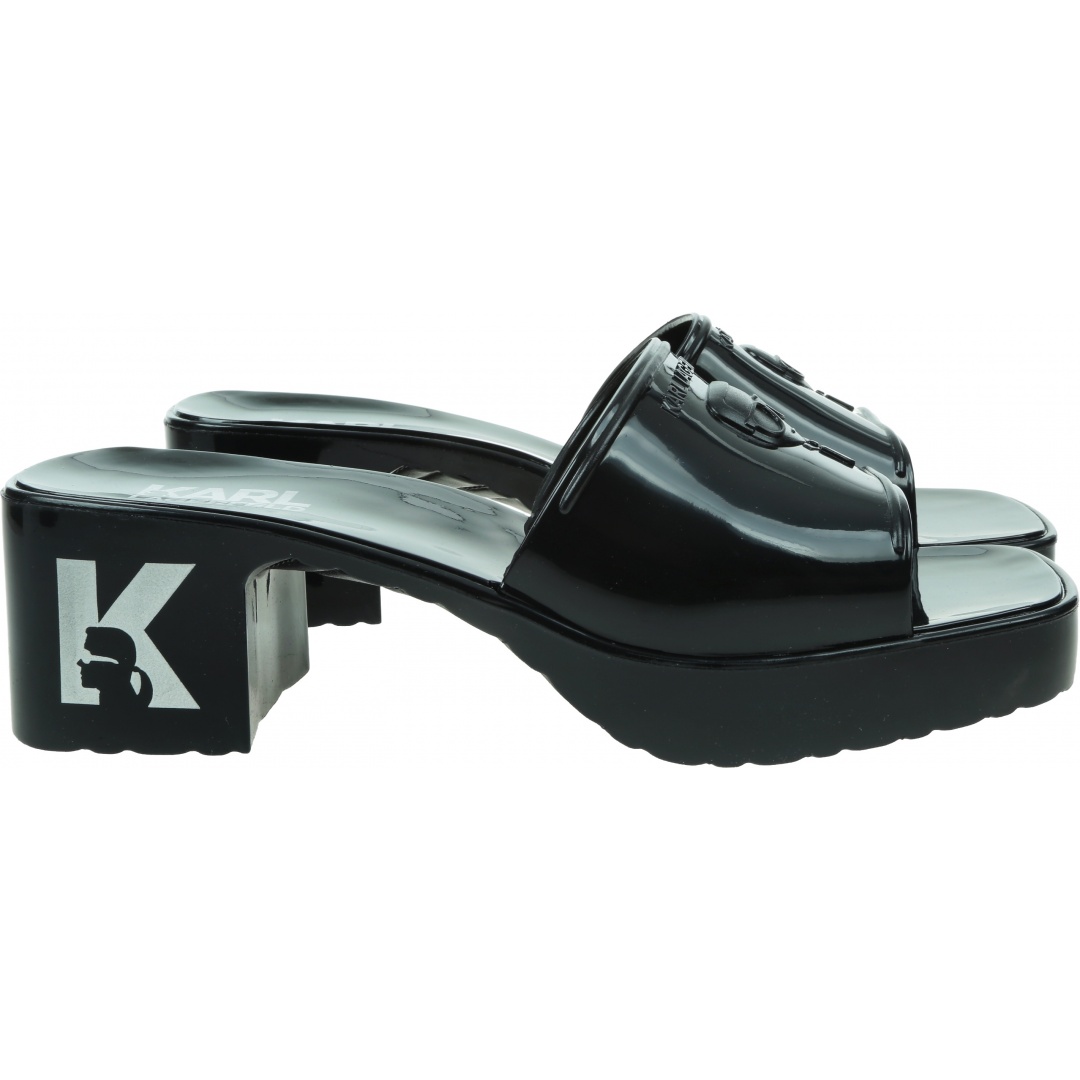 Klapki na Obcasie KARL LAGERFELD Jelly Blok Heel Ikonic Relief Slide