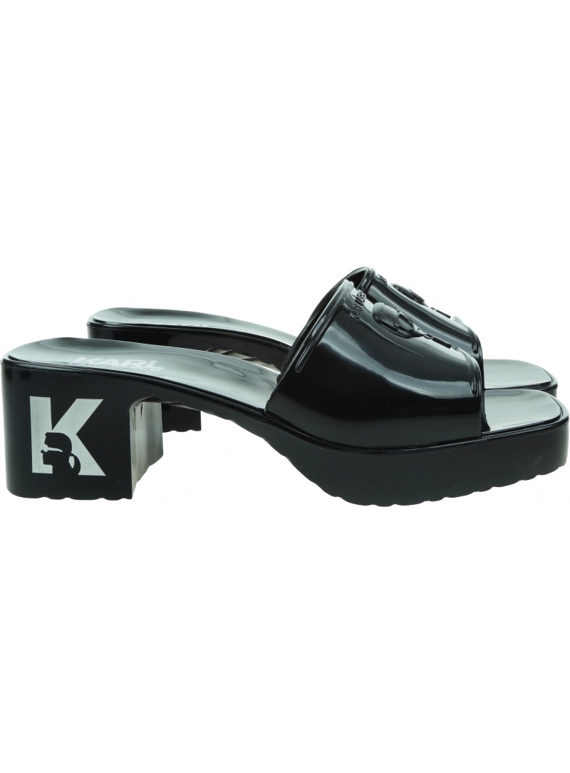 Klapki na Obcasie KARL LAGERFELD Jelly Blok Heel Ikonic Relief Slide