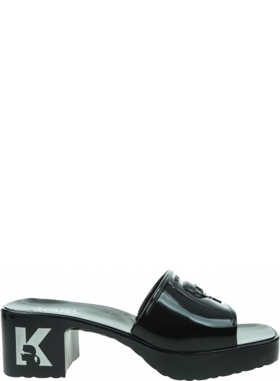 Klapki na Obcasie KARL LAGERFELD Jelly Blok Heel Ikonic Relief Slide