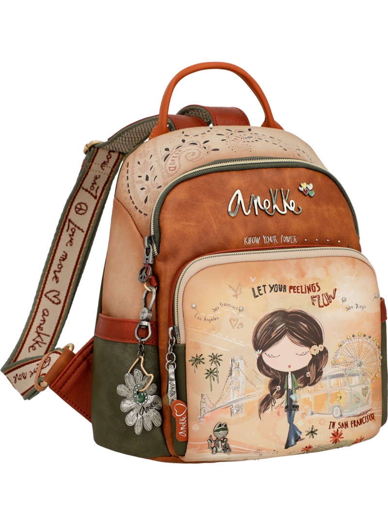 Sac à Dos Anekke Peace & Love – 2 Compartiments – Rose Multico – Neuf