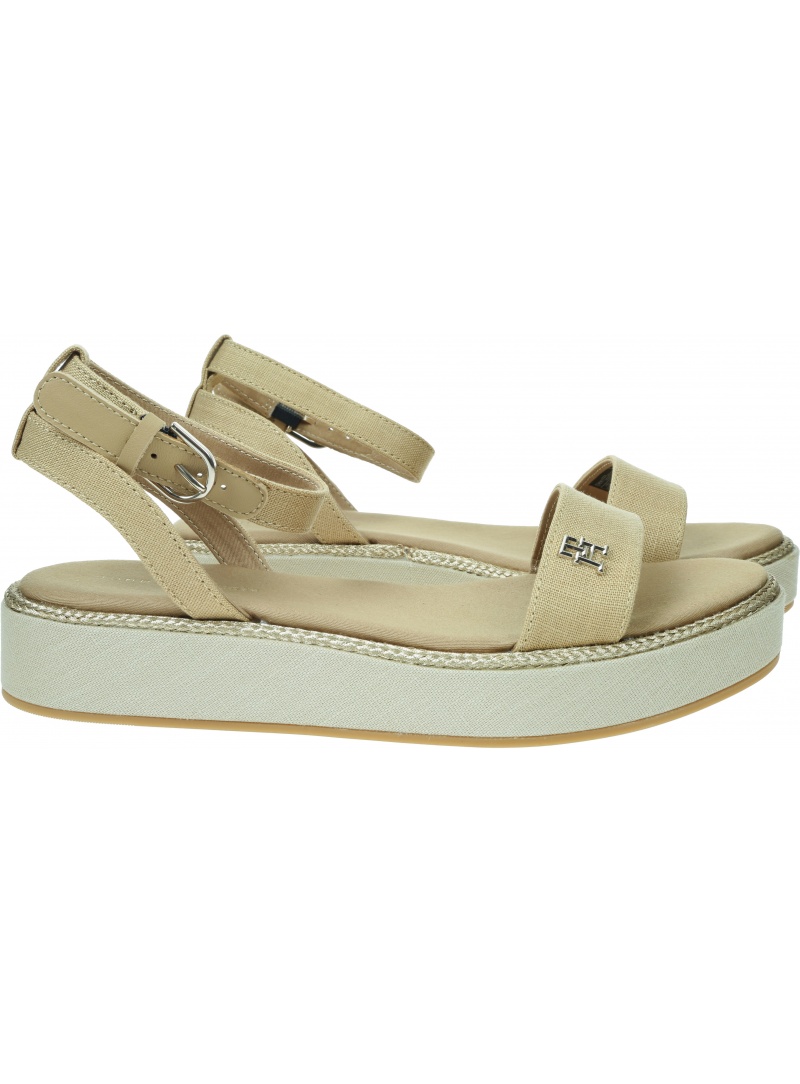 Sandały Na Platformie TOMMY HILFIGER Linen With Gold Flatform FW0FW08051