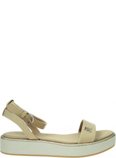 Sandały Na Platformie TOMMY HILFIGER Linen With Gold Flatform FW0FW08051