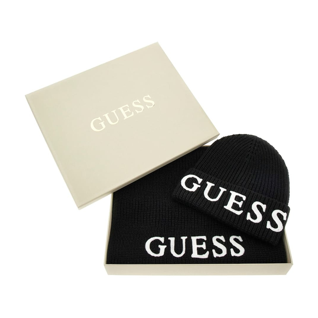 Zestaw Czapka + Szalik GUESS Gift Beanie + Scarf Logo GFBOXWP4402 BLA