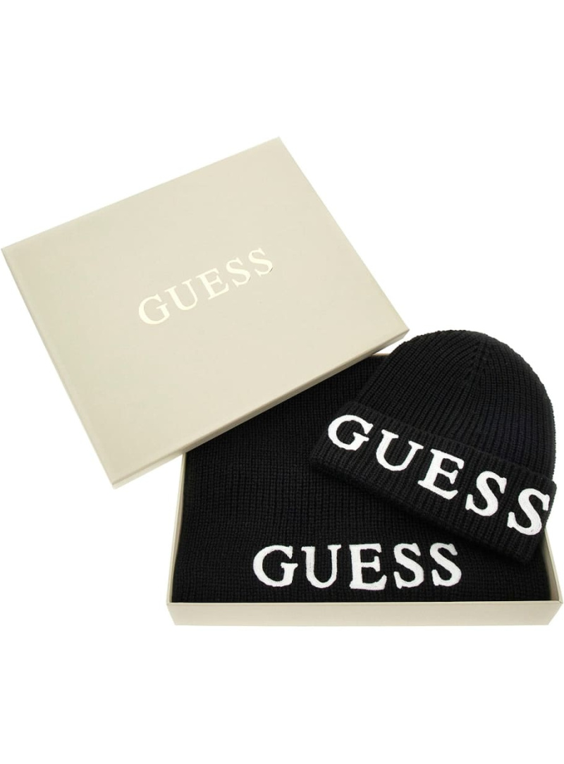 Zestaw Czapka + Szalik GUESS Gift Beanie + Scarf Logo GFBOXWP4402 BLA