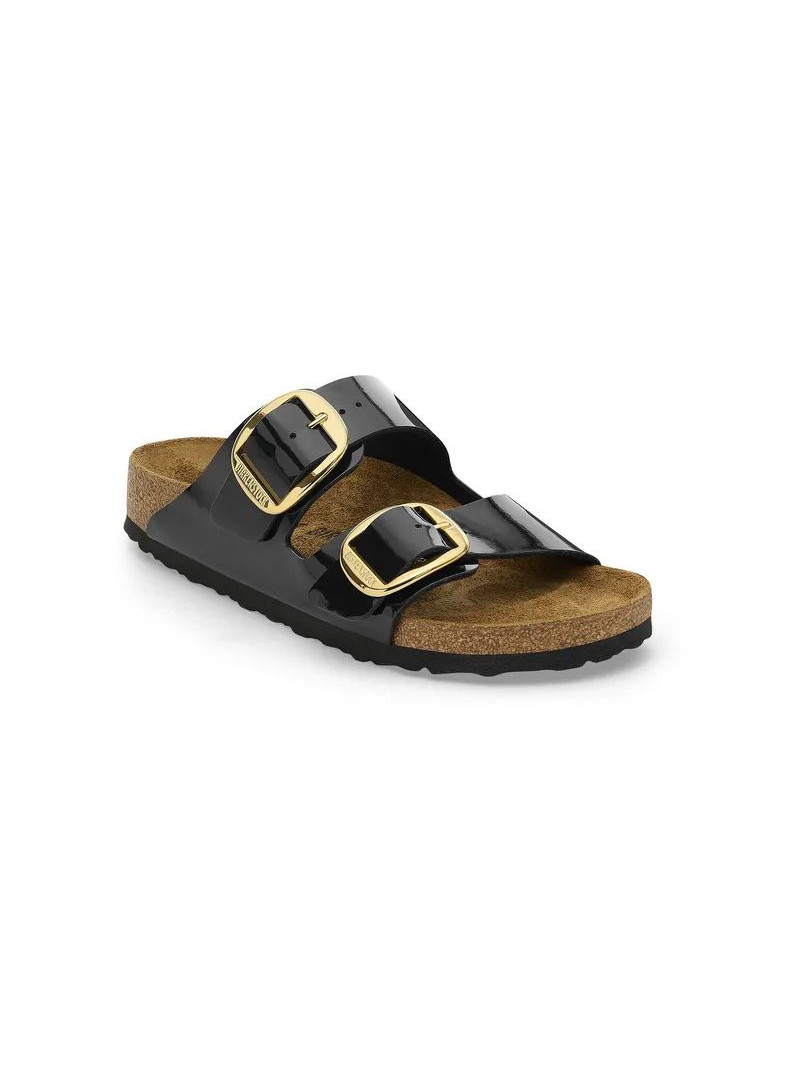 Klapki BIRKENSTOCK Arizona Big Buckle Birko-Flor Patent Black Gold Narrow 1027918