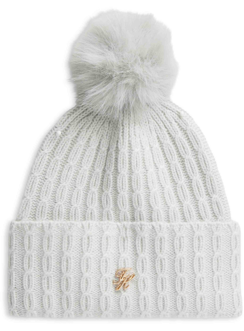 Czapka Damska TOMMY HILFIGER Th Script Cable Pom Beanie AW0AW19112 PSU