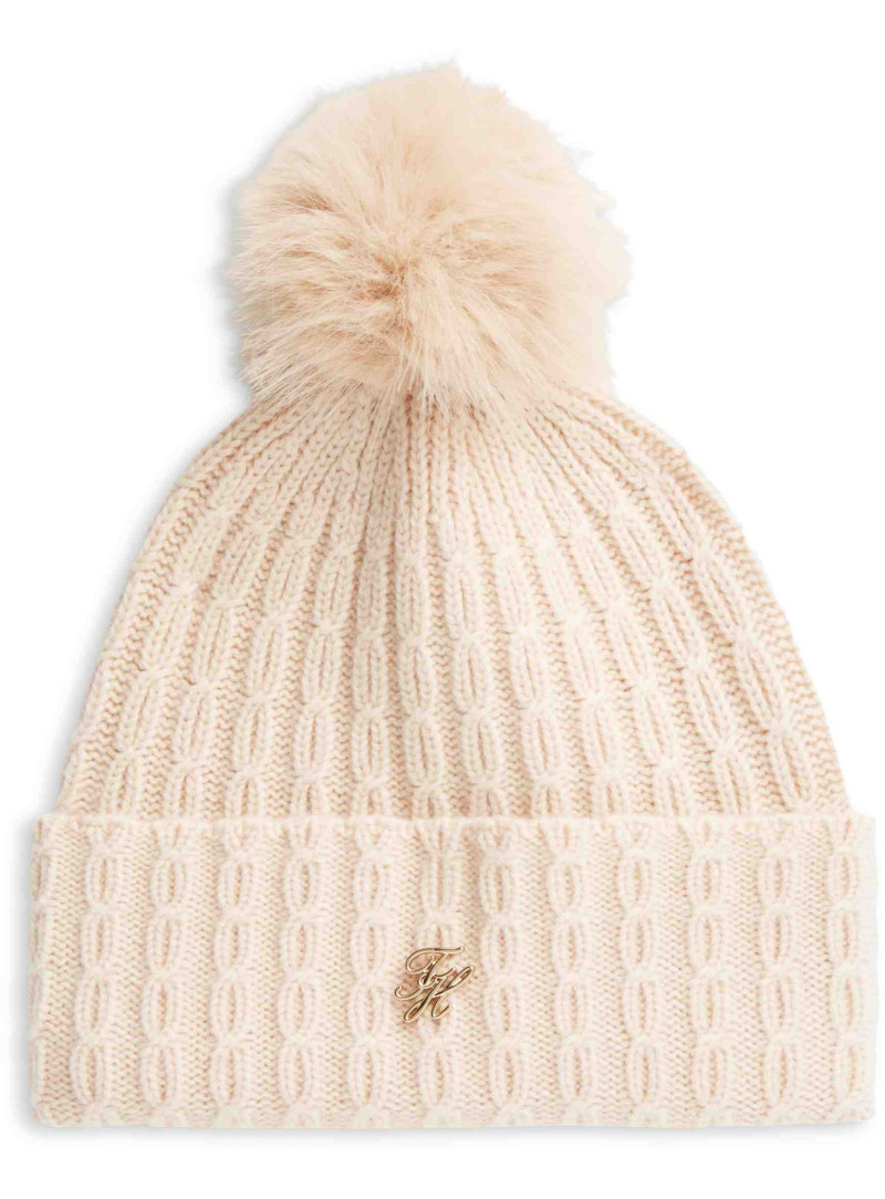 Czapka Damska TOMMY HILFIGER Th Script Cable Pom Beanie AW0AW19112 TRY