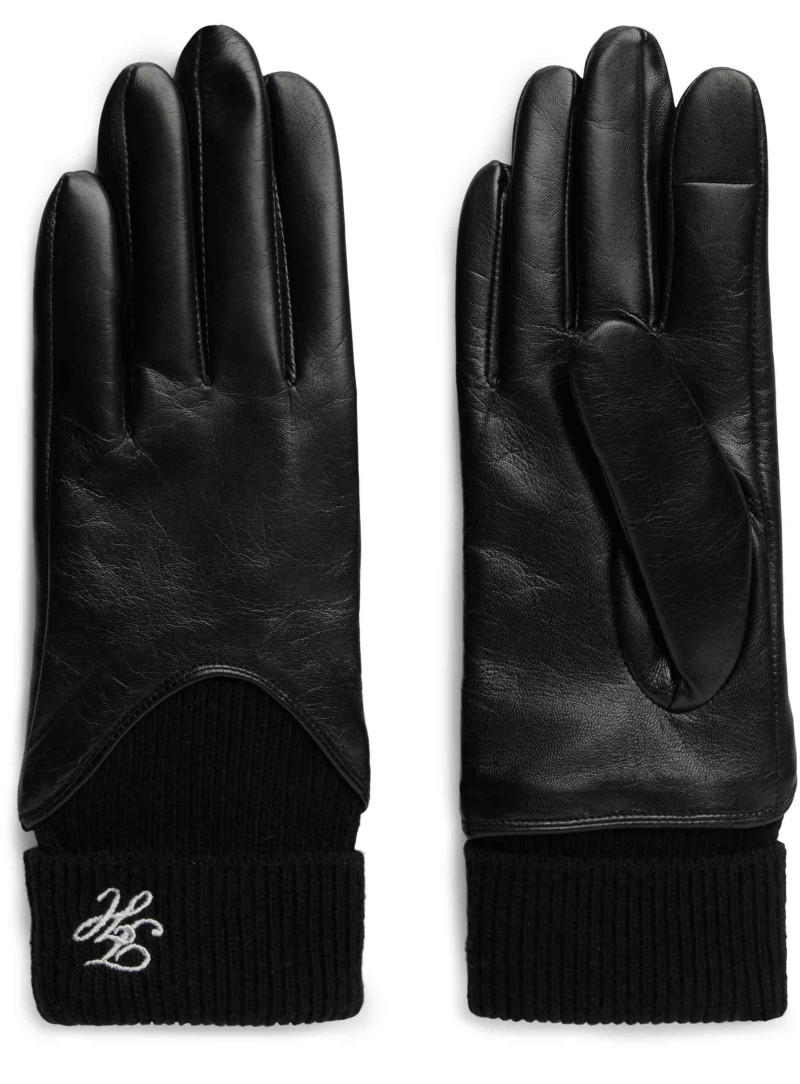 Rękawiczki Damskie TOMMY HILFIGER Th Script Leather Wool Gloves AW0AW19133 BDS