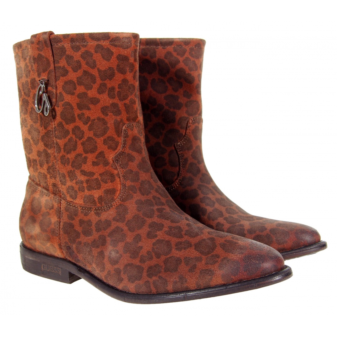 BOTKI GUESS VIVAN PRINTED SUEDE BOOTIE BROWN