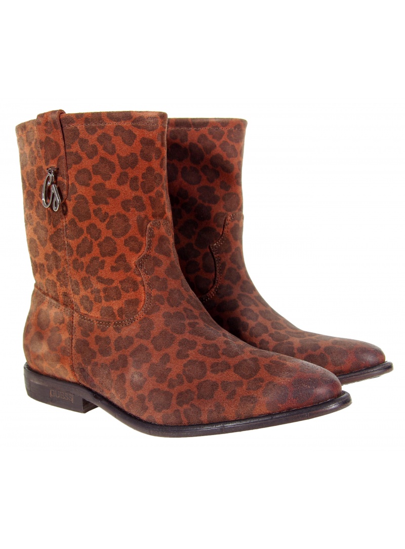 BOTKI GUESS VIVAN PRINTED SUEDE BOOTIE BROWN