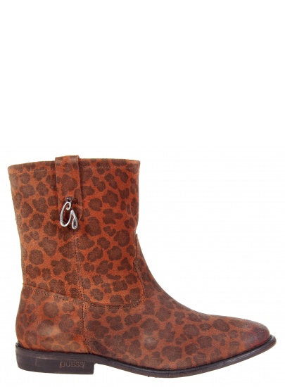 BOTKI GUESS VIVAN PRINTED SUEDE BOOTIE BROWN