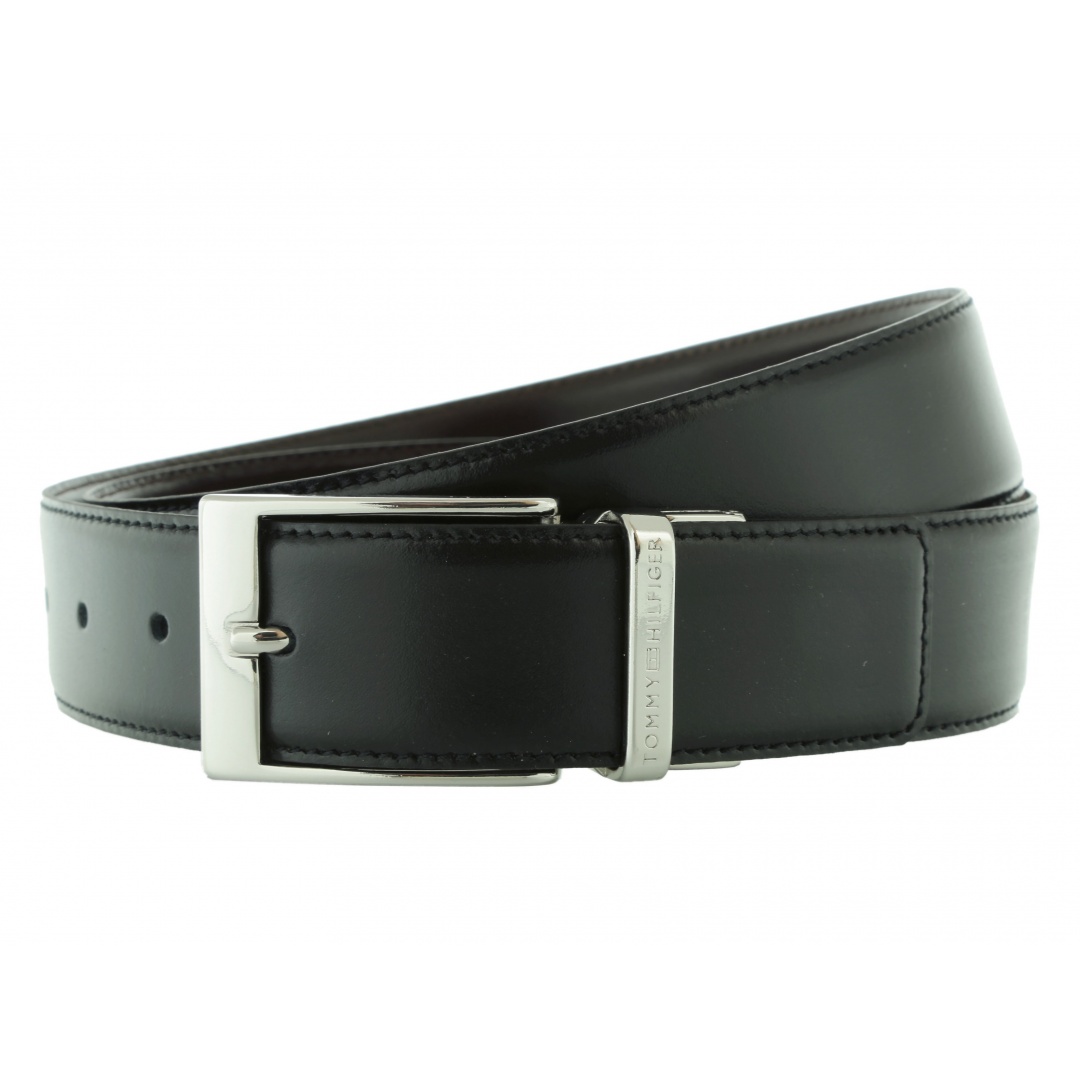 Pasek TOMMY HILFIGER Gift Box Nappa Leather Adjustable Black Dark Brown