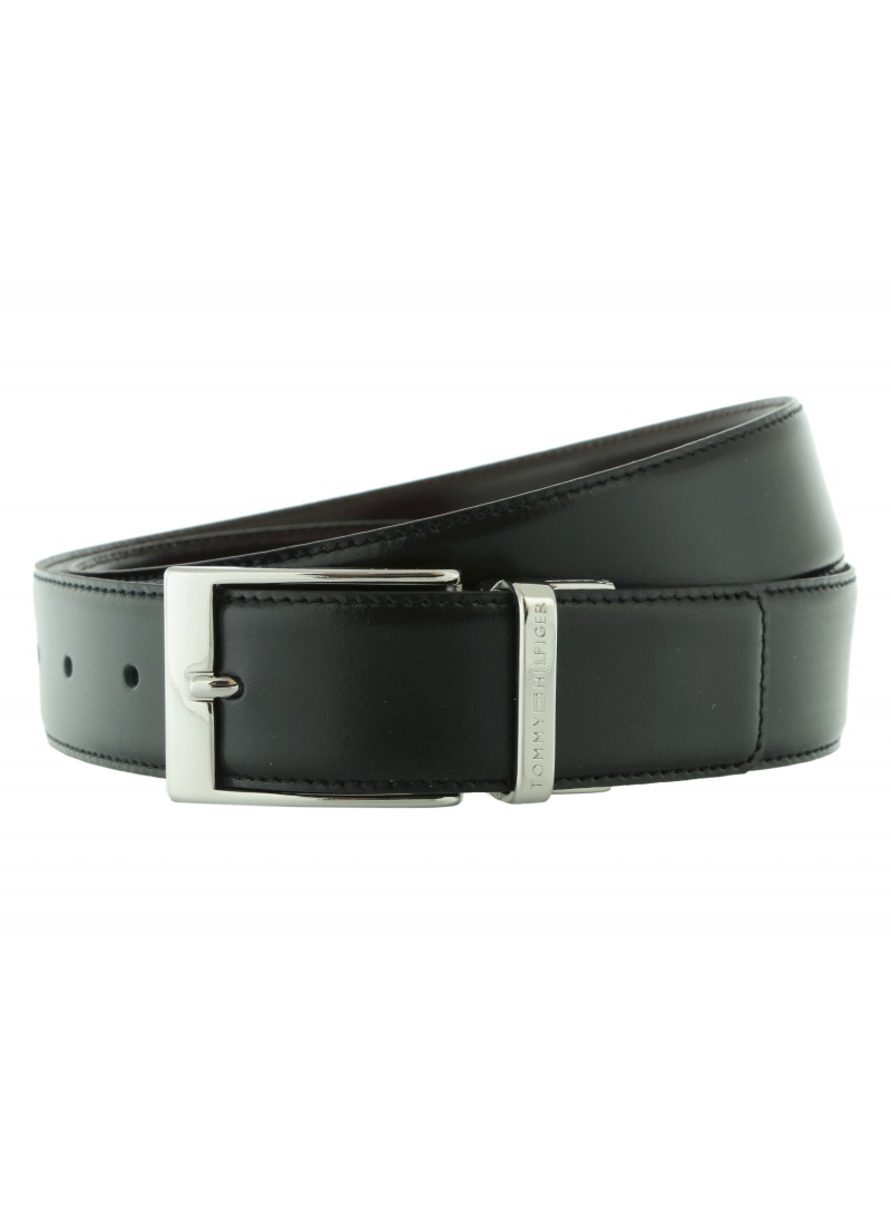 Pasek TOMMY HILFIGER Gift Box Nappa Leather Adjustable Black Dark Brown