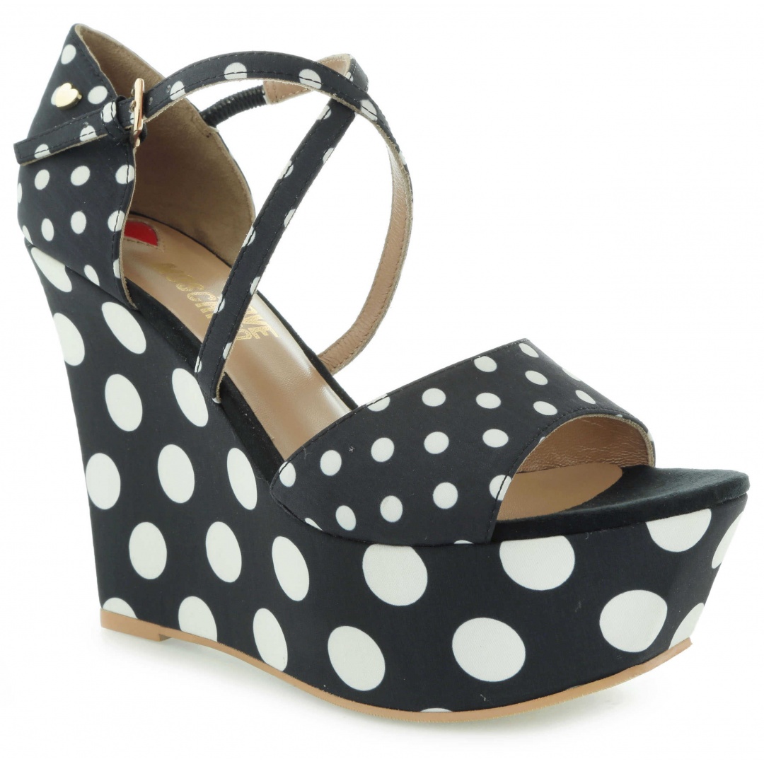 SANDAŁY LOVE MOSCHINO SANDALO POIS NERO BIANCO
