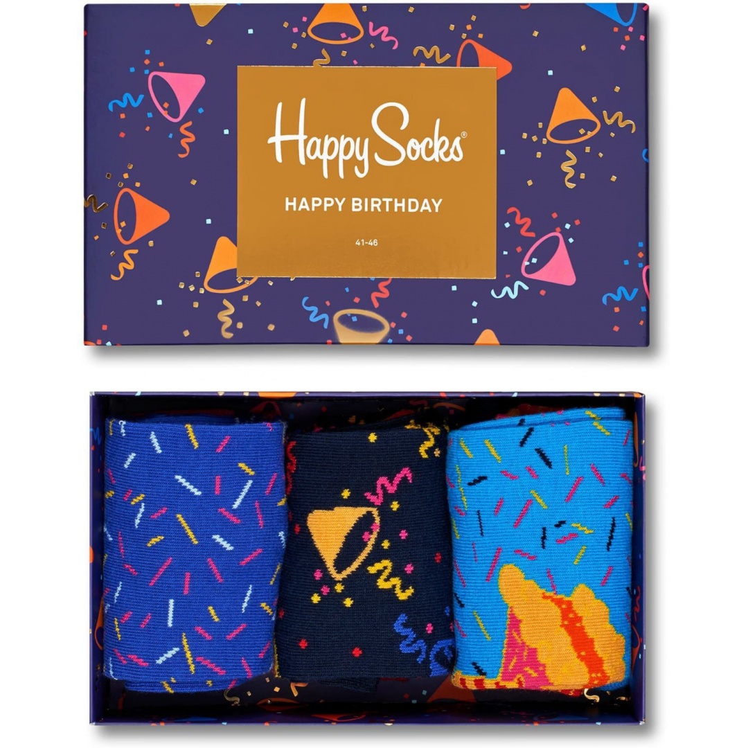 GRAJĄCY GIFT BOX SKARPET NA URODZINY HAPPY SOCKS XBDA08-6000 (3-PAK) -