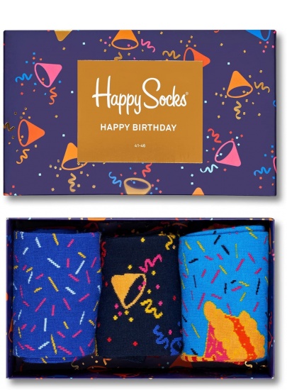 GRAJĄCY GIFT BOX SKARPET NA URODZINY HAPPY SOCKS XBDA08-6000 (3-PAK) -