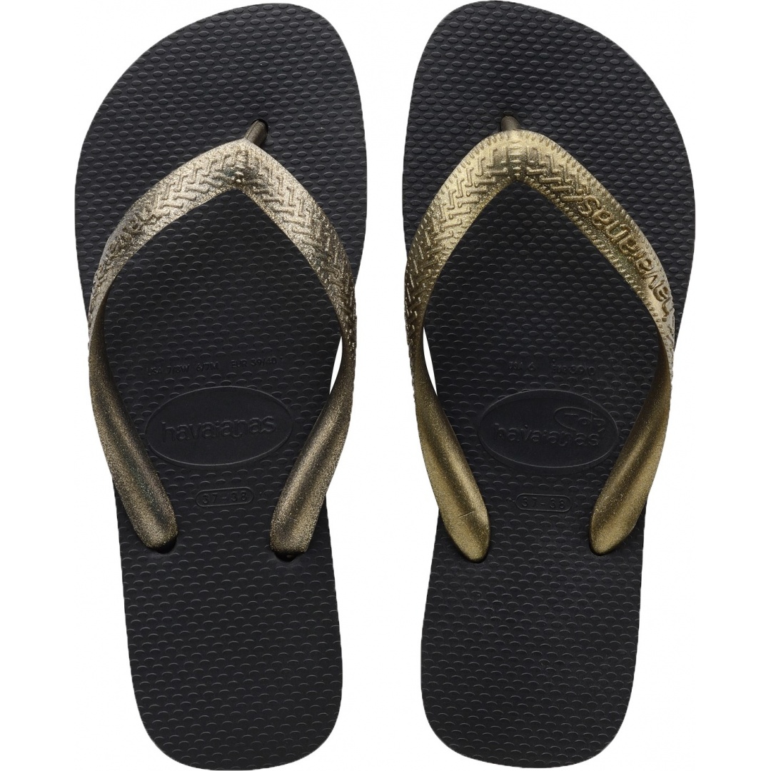 JAPONKI HAVAIANAS TOP TIRAS BLACK GOLDEN - Japonki
