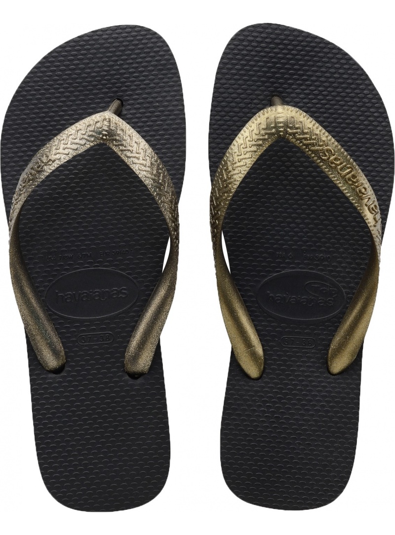 JAPONKI HAVAIANAS TOP TIRAS BLACK GOLDEN - Japonki