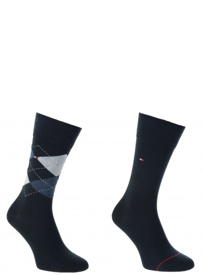 TOMMY HILFIGER Skarpetki Men Sock Check Dark Navy (2-Pak) -