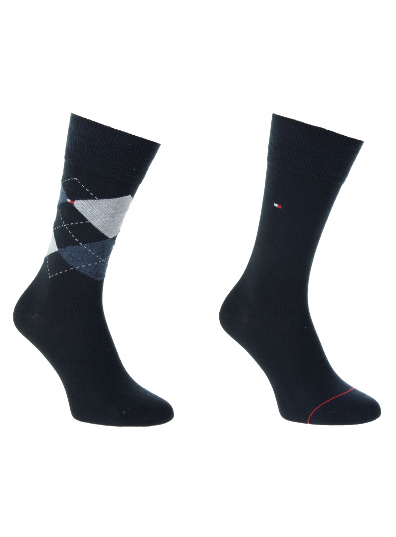 TOMMY HILFIGER Skarpetki Men Sock Check Dark Navy (2-Pak) -
