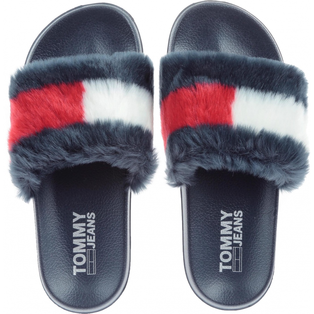 KLAPKI TOMMY HILFIGER FUNNY FUR POOL SLIDE - Klapki