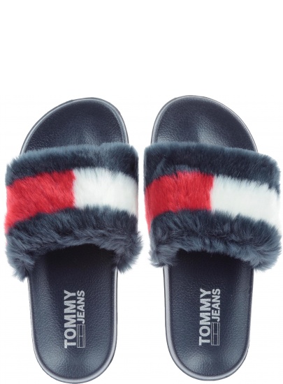 KLAPKI TOMMY HILFIGER FUNNY FUR POOL SLIDE - Klapki
