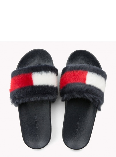 KLAPKI TOMMY HILFIGER FUNNY FUR POOL SLIDE - Klapki