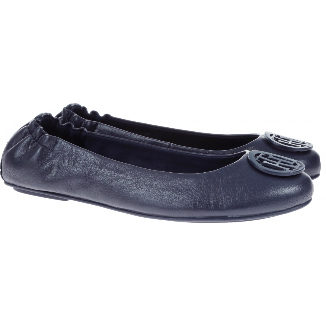 Baleriny Tommy Hilfiger FLEXIBLE LEATHER BAL TOMMY NAVY -