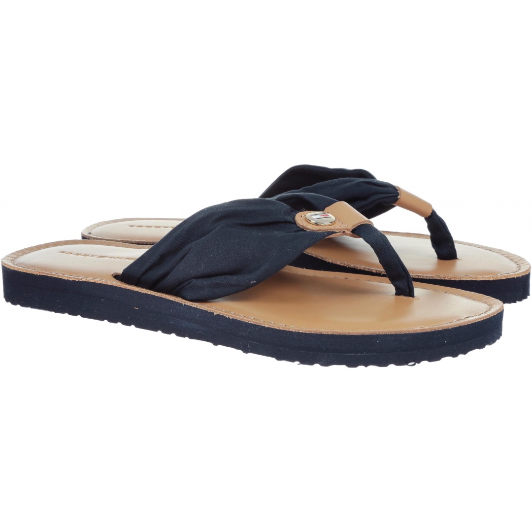Japonki Tommy Hilfiger LEATHER FOOTBED BEAC MIDNIGHT - Japonki