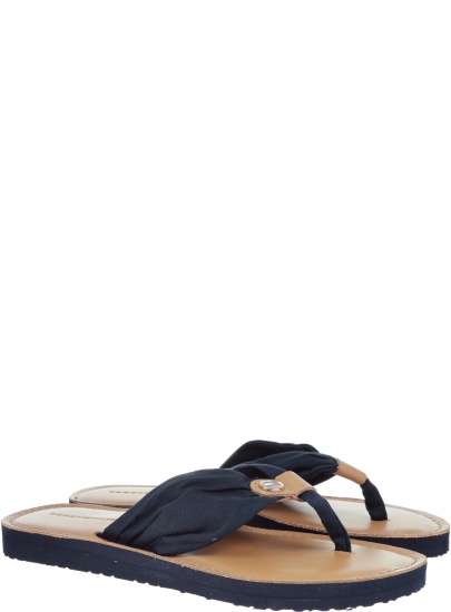 Japonki Tommy Hilfiger LEATHER FOOTBED BEAC MIDNIGHT - Japonki
