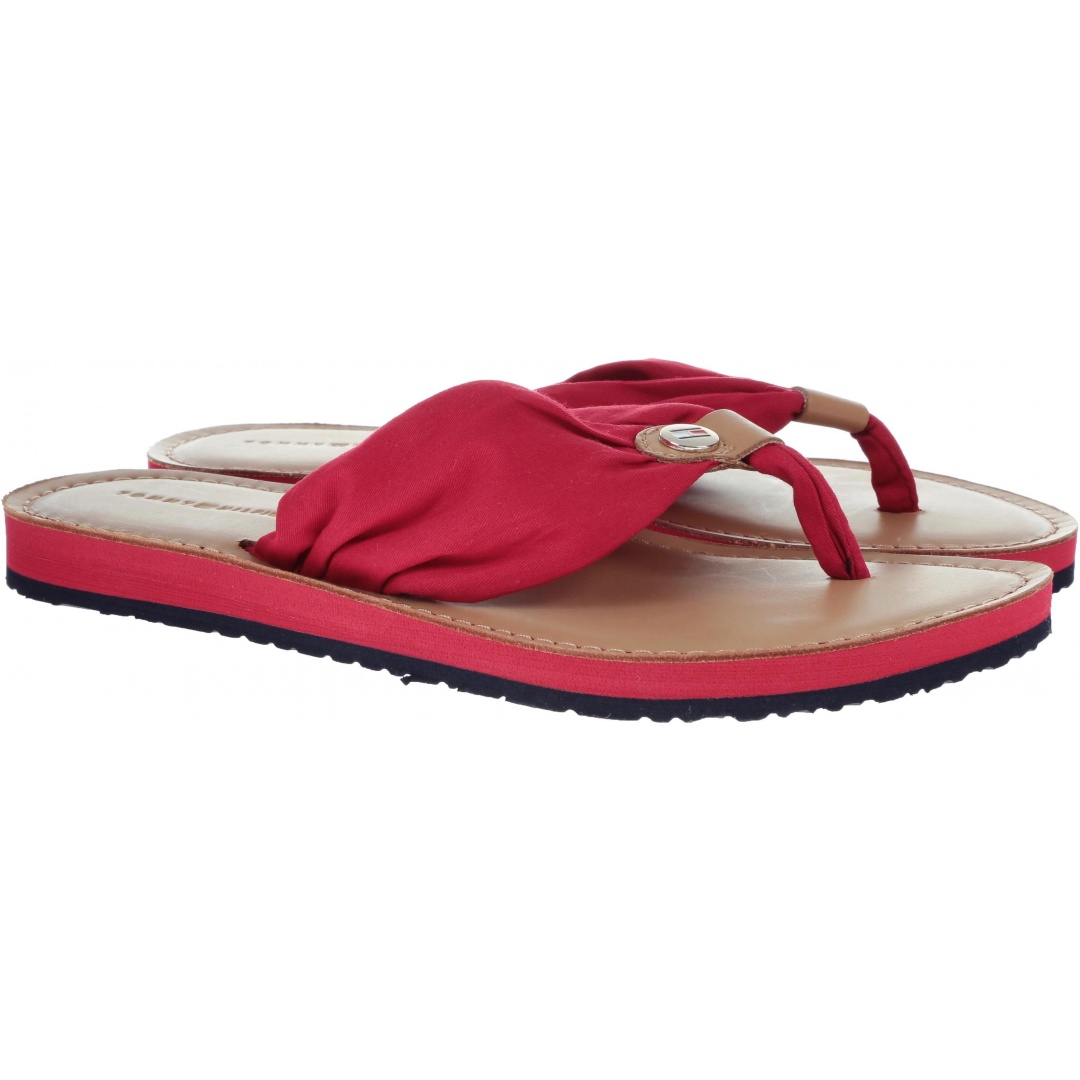 Japonki Tommy Hilfiger LEATHER FOOTBED BEAC TANGO RED - Japonki