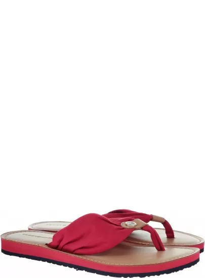 Japonki Tommy Hilfiger LEATHER FOOTBED BEAC TANGO RED - Japonki