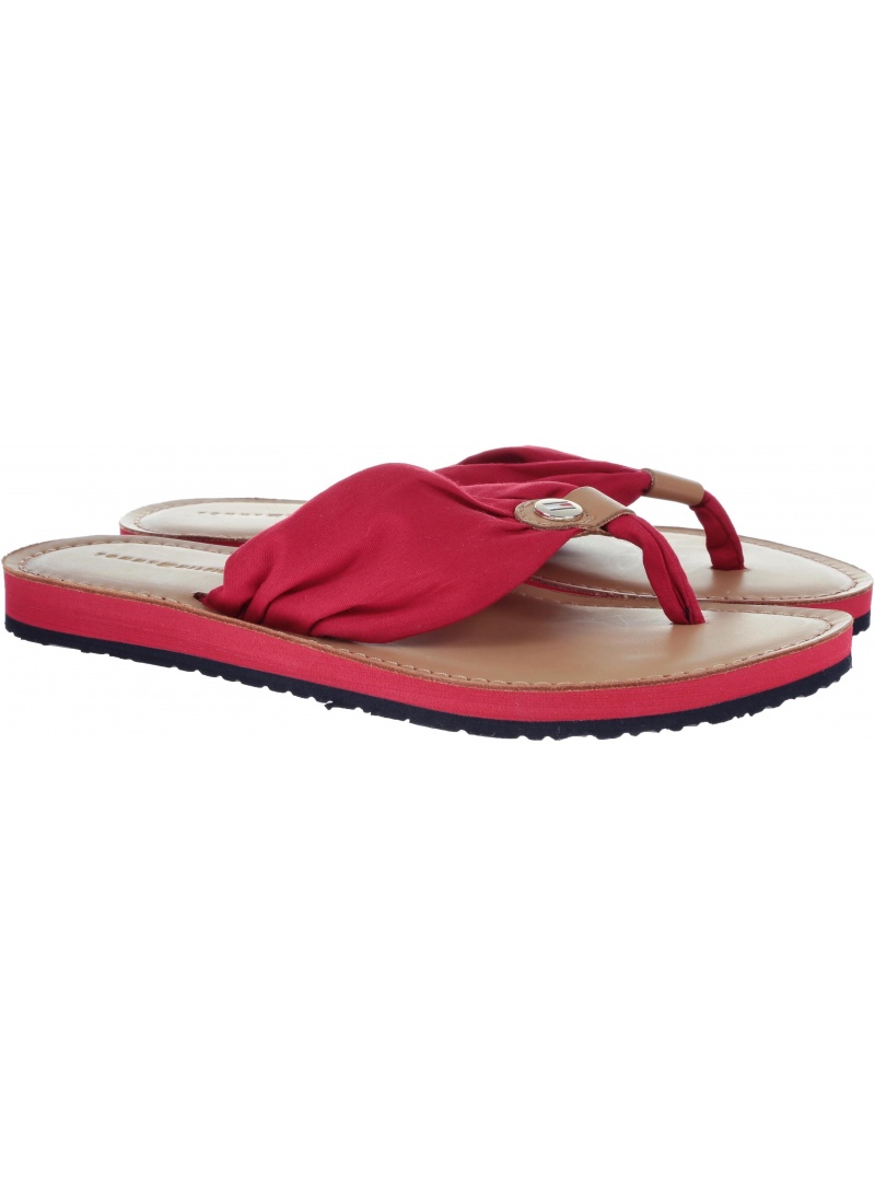 Japonki Tommy Hilfiger LEATHER FOOTBED BEAC TANGO RED - Japonki