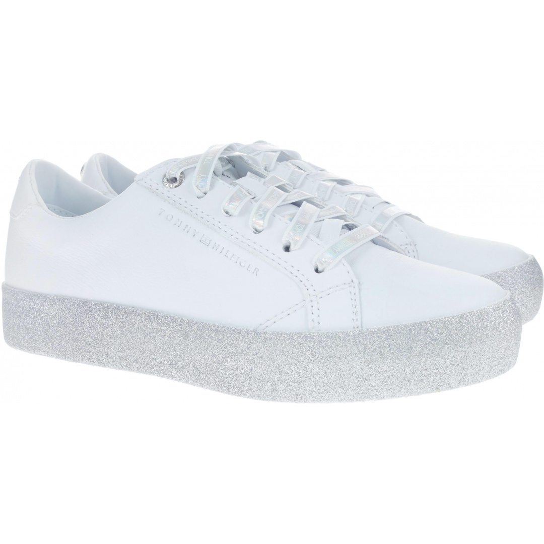 Białe Półbuty Tommy Hilfiger GLITTER DRESS SNEAKE WHITE -