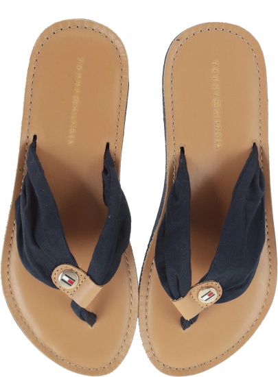 Japonki Tommy Hilfiger LEATHER FOOTBED BEAC MIDNIGHT - Japonki