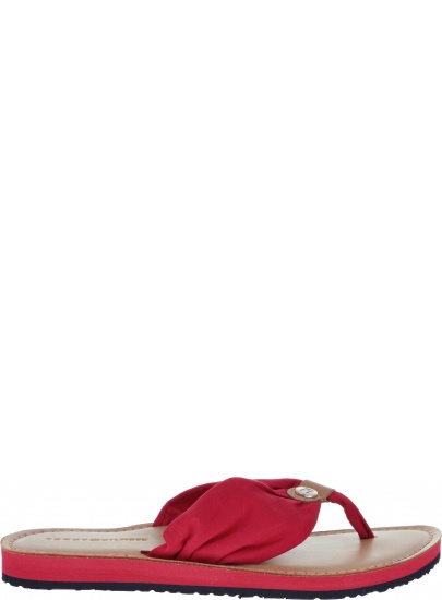 Japonki Tommy Hilfiger LEATHER FOOTBED BEAC TANGO RED - Japonki