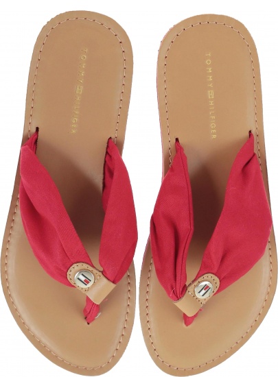 Japonki Tommy Hilfiger LEATHER FOOTBED BEAC TANGO RED - Japonki